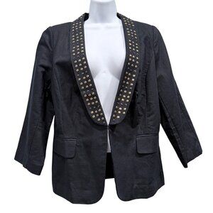 Twiggy London Linen Blend Blazer Brass Stud Snap Embellishment Black Size L